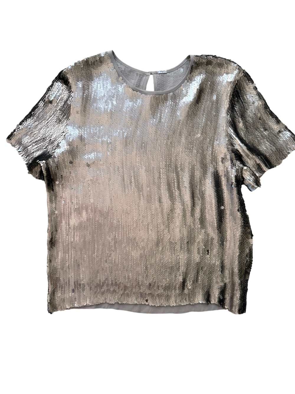 Chan Luu Taupe Sequin Embellished Short Sleeve Top Size Medium